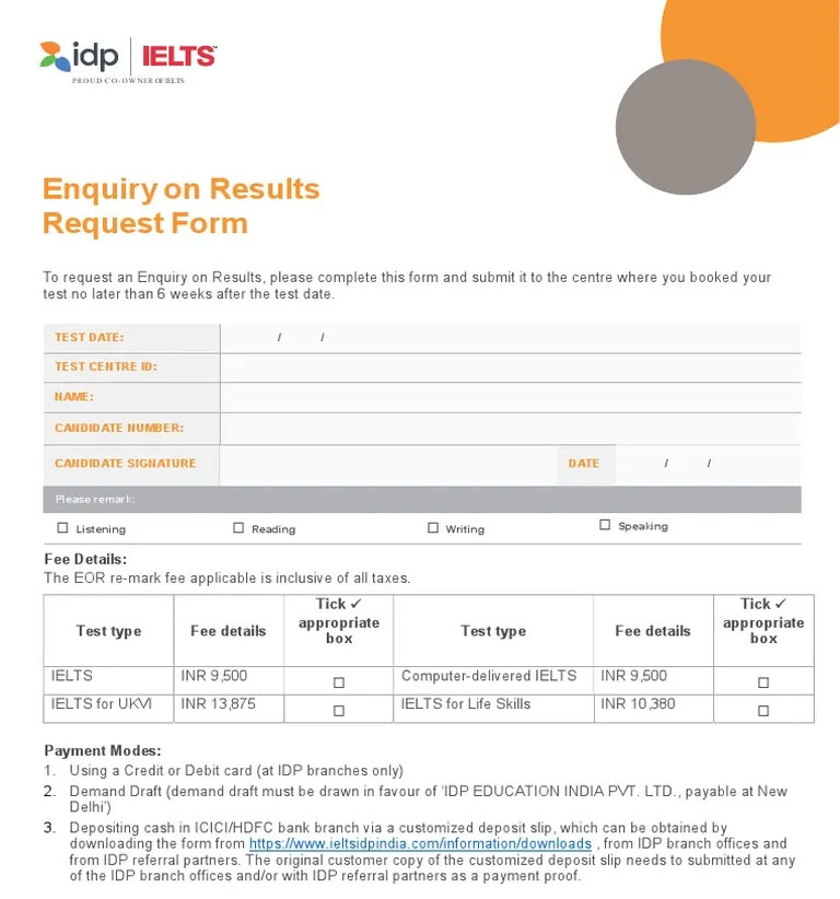 فرم Enquiry on Results نمونه برای بازبینی نمره در ایران.